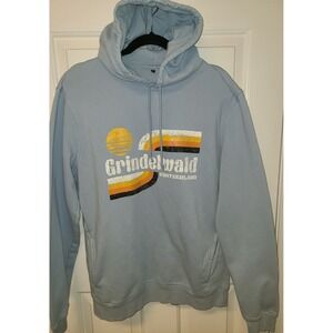 Switzerland Grindelwald Graphic Hoodie Womens XL 70s logo Side Slit Pockets Blue
